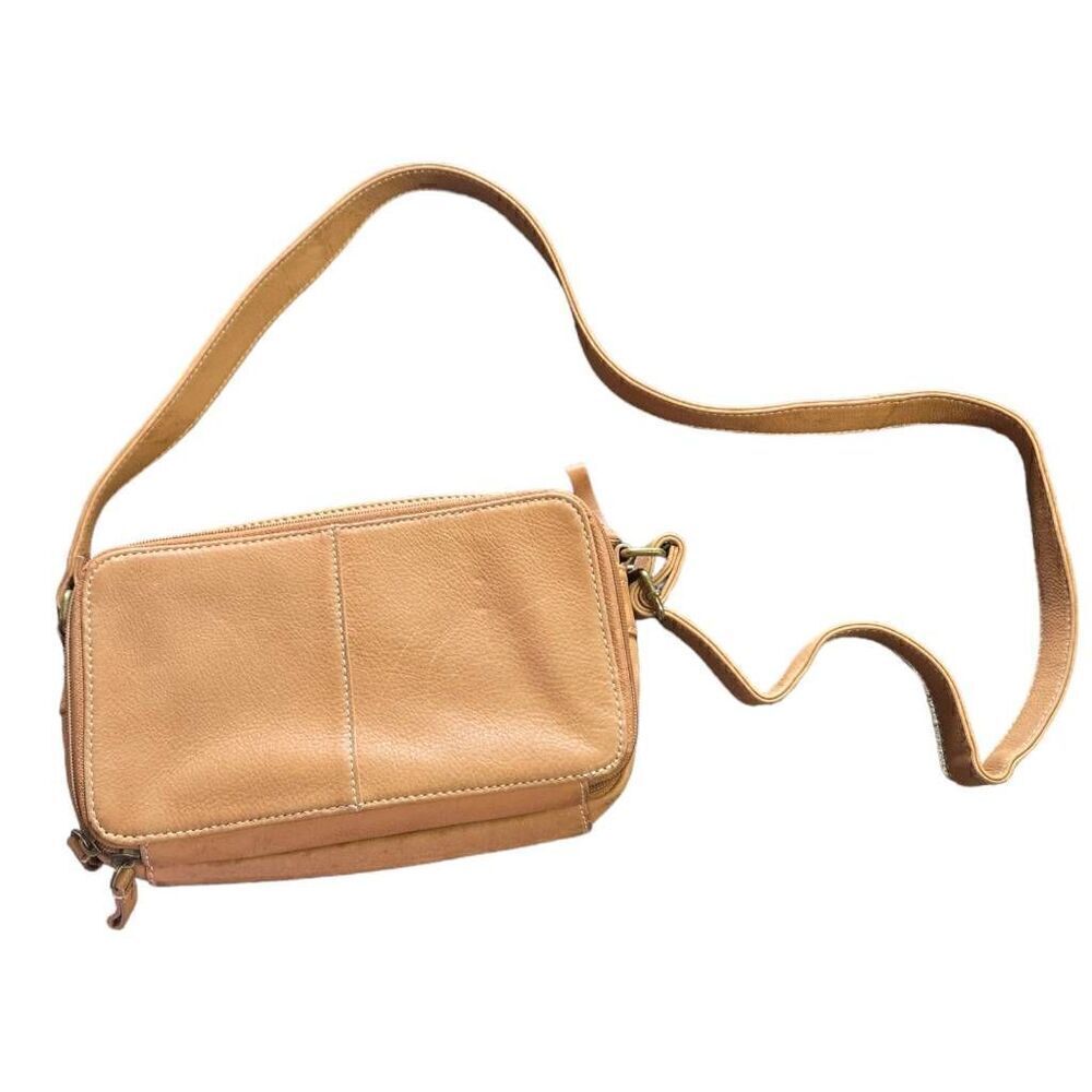 Fossil Leather Crossbody Bag Card Holder Light Brown Vintage Y2K